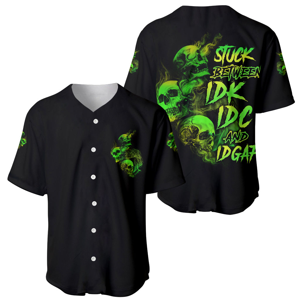 Stuck Between Idk Idc And Idgaf Skull_1 Baseball Jersey Stuck Between Idk Idc And Idgaf Skull_1 Baseball Jersey