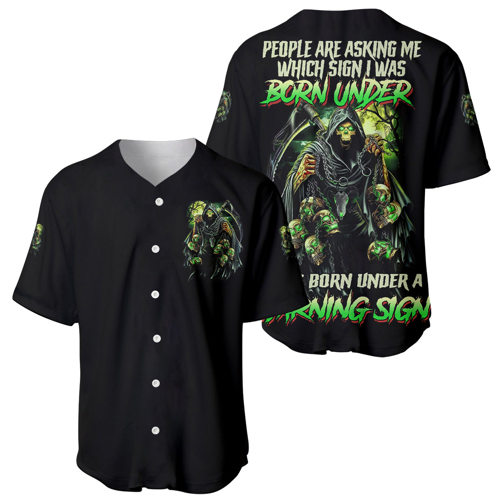 Warning Sign Skull Reaper Baseball Jersey Warning Sign Skull Reaper Baseball Jersey