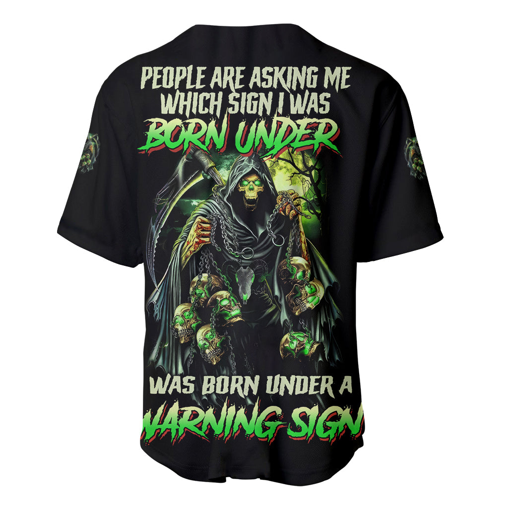 Warning Sign Skull Reaper Baseball Jersey Warning Sign Skull Reaper Baseball Jersey