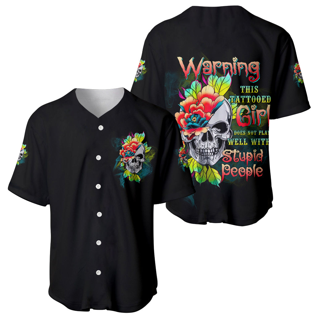 Warning This Tattooed Girl Flower Baseball Jersey Warning This Tattooed Girl Flower Baseball Jersey