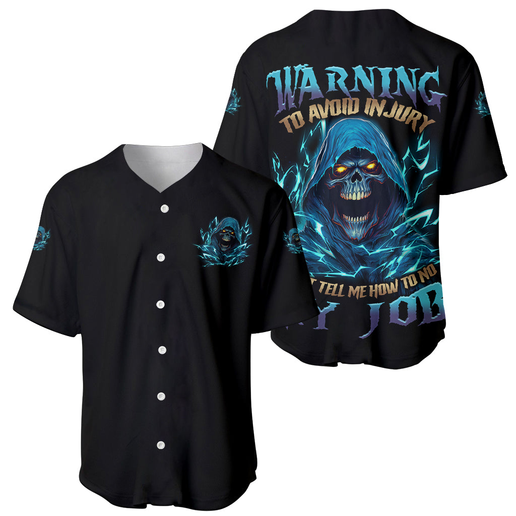 Warning To Avoid Injury Mad Reaper Skull Baseball Jersey Warning To Avoid Injury Mad Reaper Skull Baseball Jersey