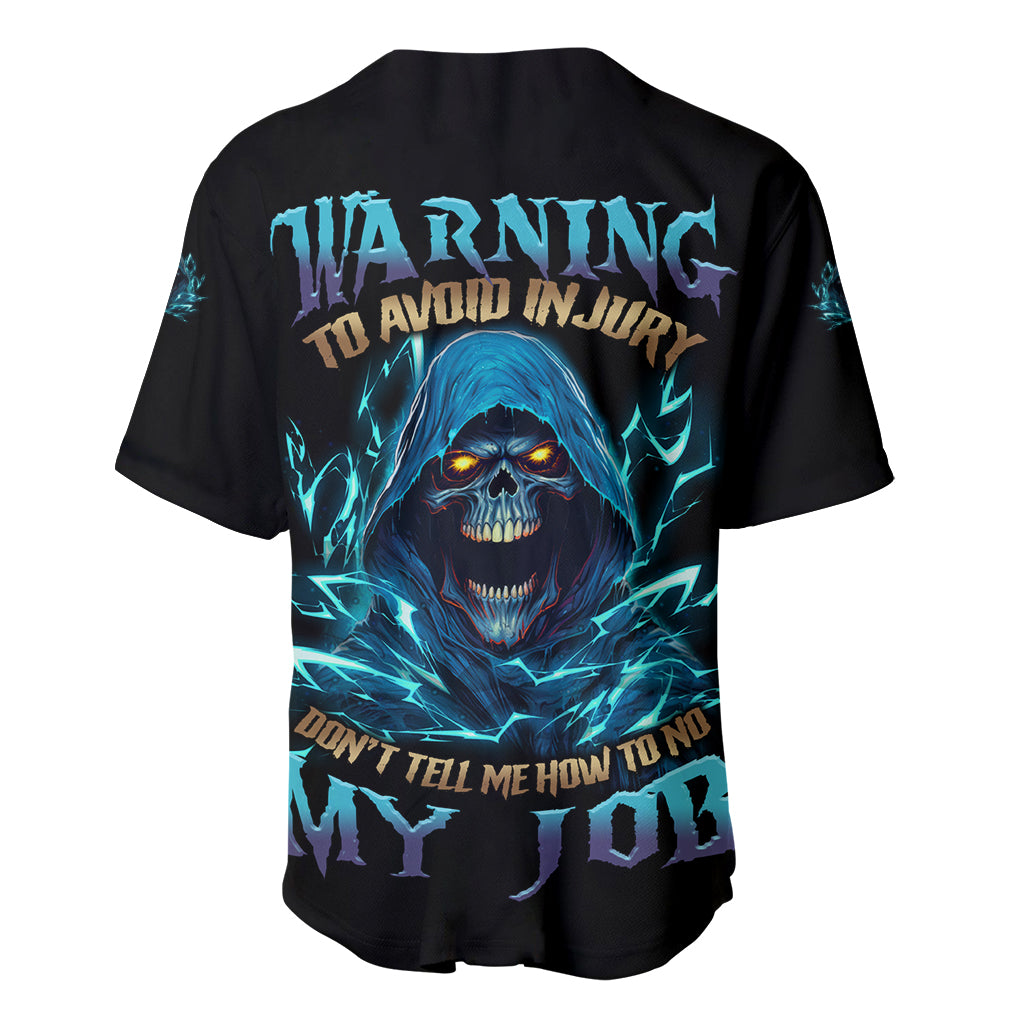 Warning To Avoid Injury Mad Reaper Skull Baseball Jersey Warning To Avoid Injury Mad Reaper Skull Baseball Jersey