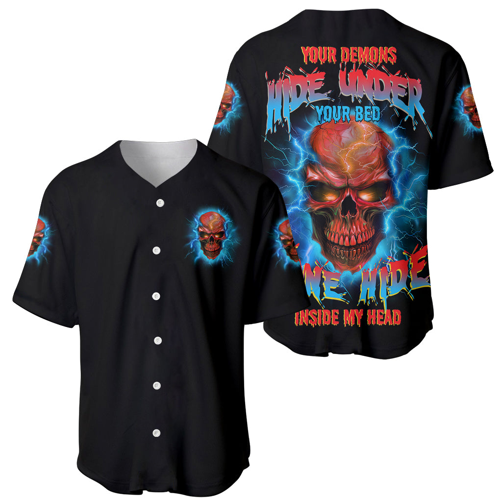 Your Demons Hide Under Your Bed Thunder Baseball Jersey Your Demons Hide Under Your Bed Thunder Baseball Jersey