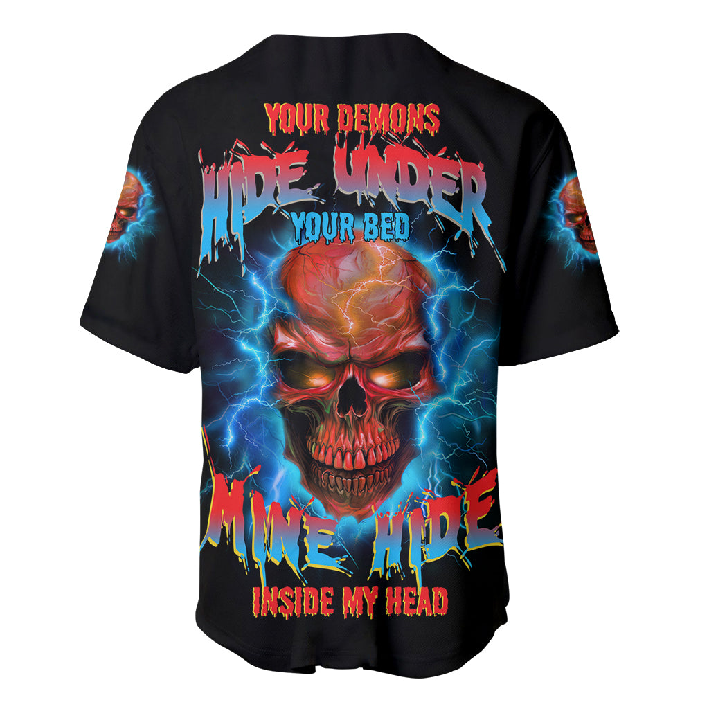 Your Demons Hide Under Your Bed Thunder Baseball Jersey Your Demons Hide Under Your Bed Thunder Baseball Jersey