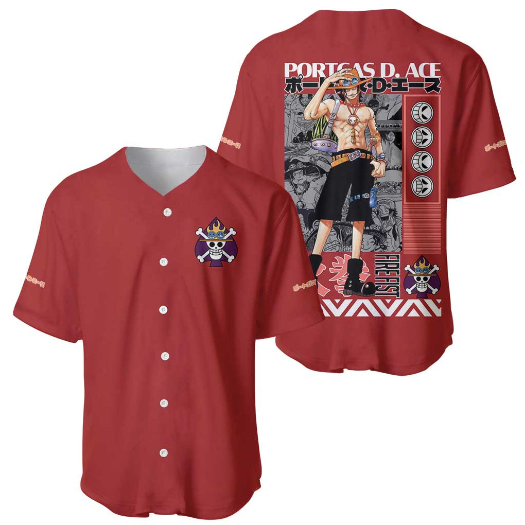 Ace One Piece Anime Style Baseball Jersey Ace One Piece Anime Style Baseball Jersey