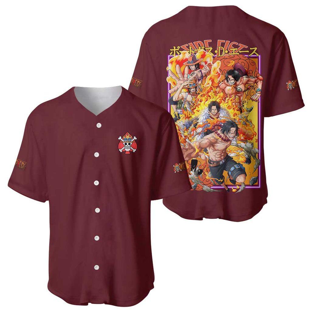 Ace One Piece Anime Style Baseball Jersey_1 Ace One Piece Anime Style Baseball Jersey_1