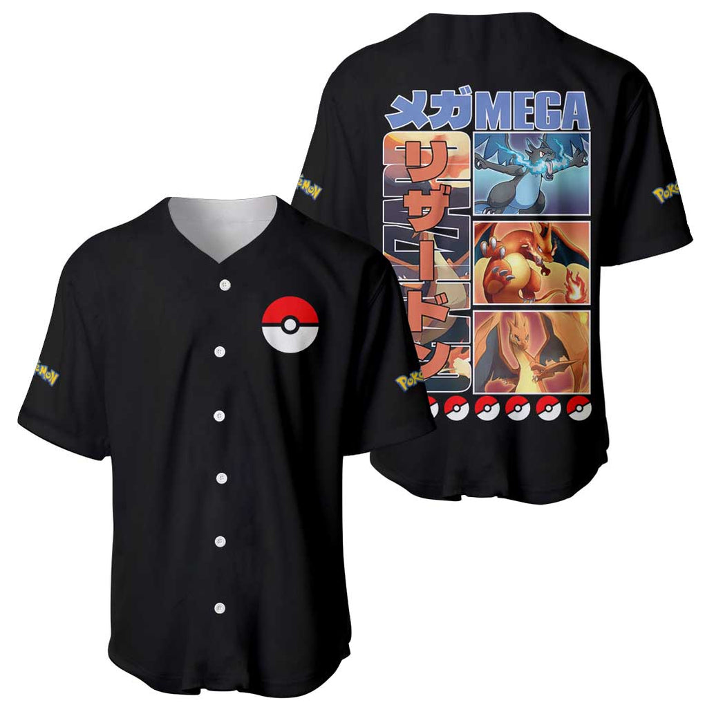 Charizard Poke Anime Style Baseball Jersey Charizard Poke Anime Style Baseball Jersey
