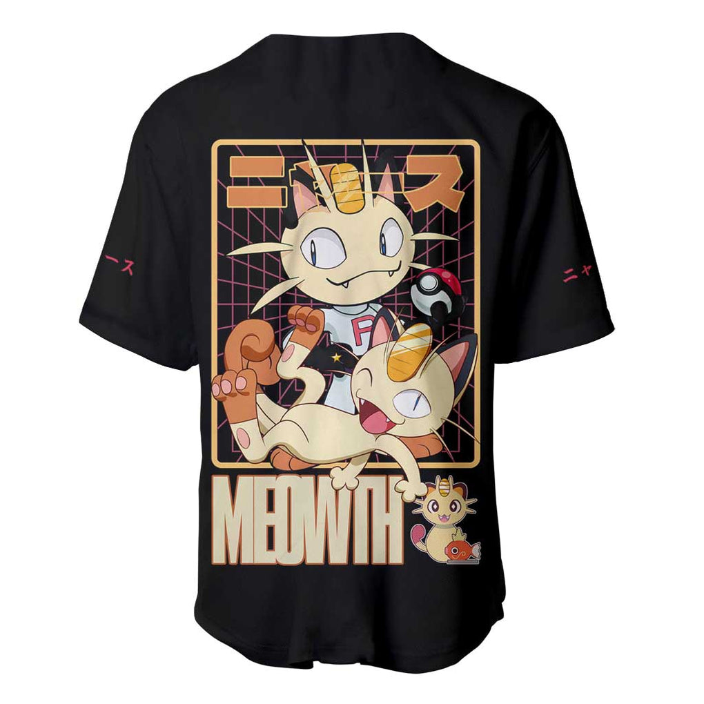 Meowth Poke Anime Style Baseball Jersey Meowth Poke Anime Style Baseball Jersey