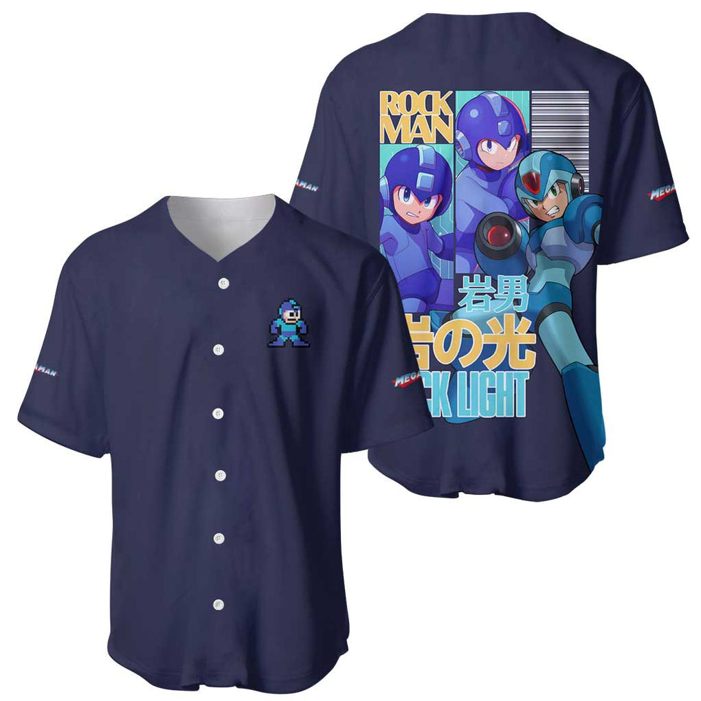 Rock Man Mega Anime Style Baseball Jersey Rock Man Mega Anime Style Baseball Jersey