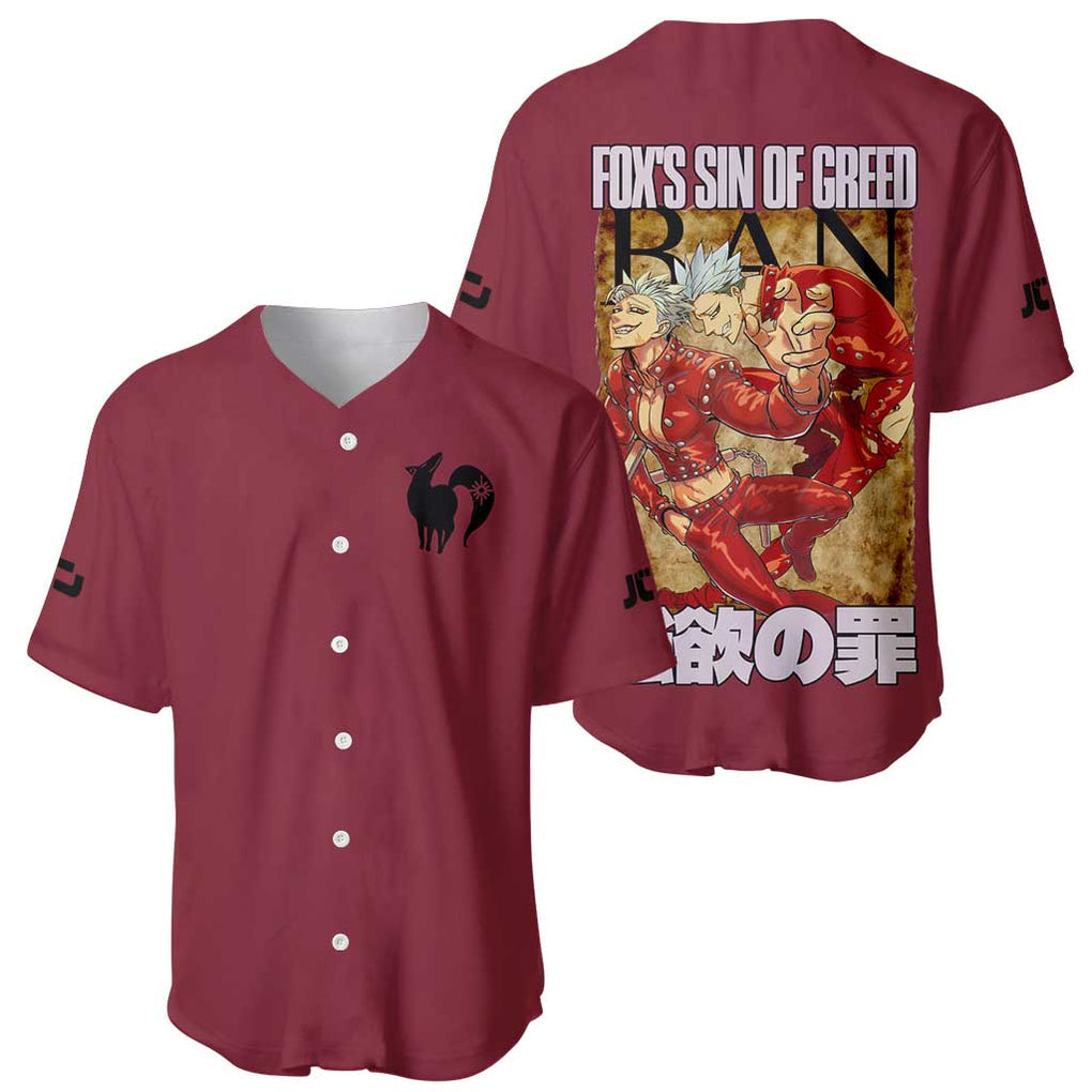 Ban Seven Deadly Anime Style Baseball Jersey Ban Seven Deadly Anime Style Baseball Jersey