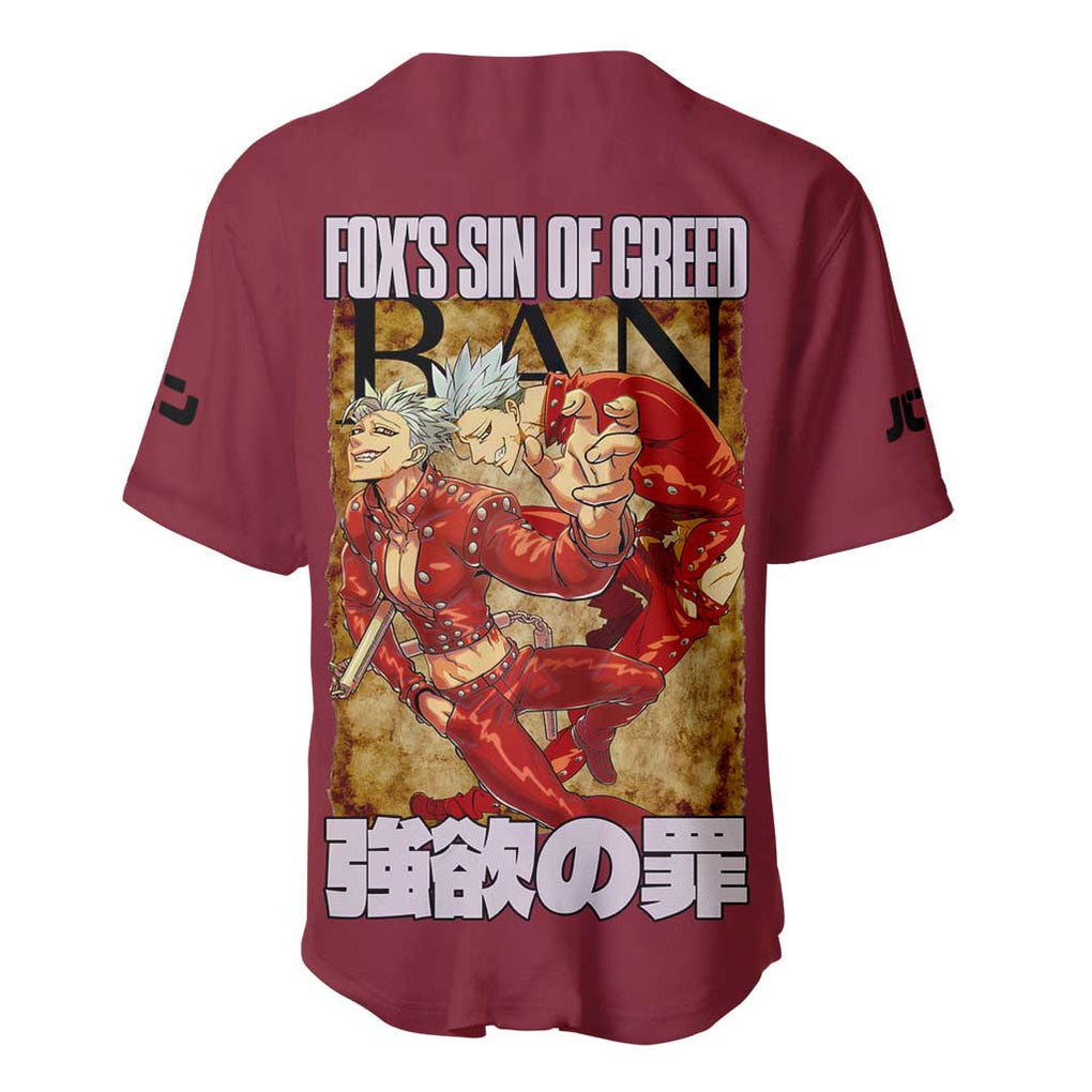 Ban Seven Deadly Anime Style Baseball Jersey Ban Seven Deadly Anime Style Baseball Jersey