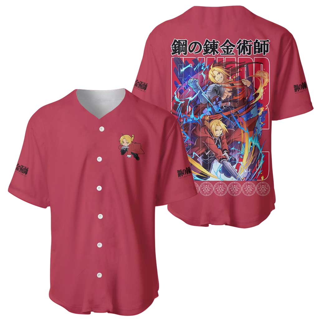Elric Fullmetal Alchemist Anime Style Baseball Jersey_1 Elric Fullmetal Alchemist Anime Style Baseball Jersey_1