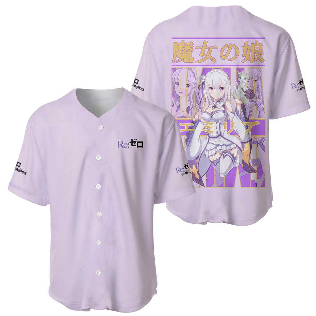 Emilia Re Zero Anime Style Baseball Jersey Emilia Re Zero Anime Style Baseball Jersey