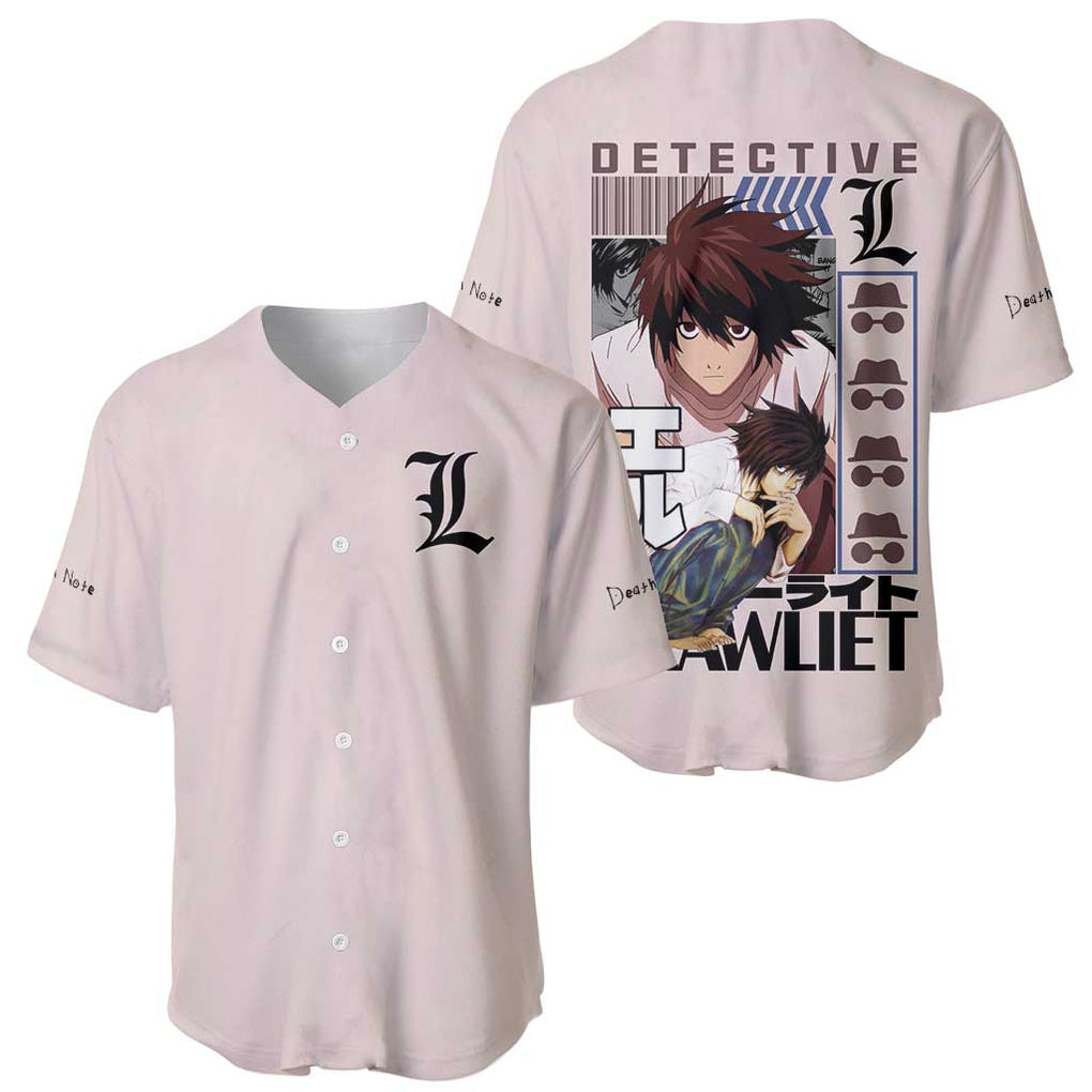 L Death Note Anime Style Baseball Jersey L Death Note Anime Style Baseball Jersey