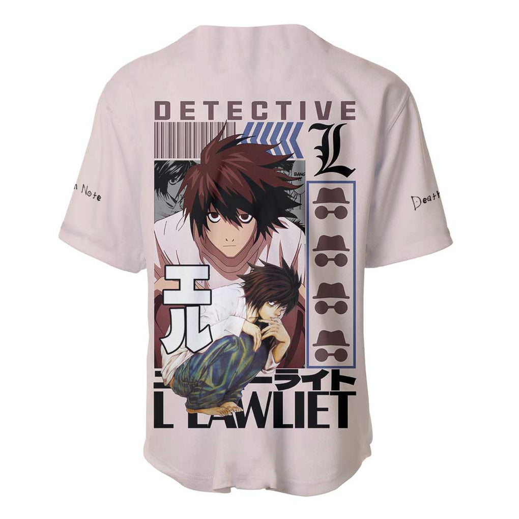 L Death Note Anime Style Baseball Jersey L Death Note Anime Style Baseball Jersey