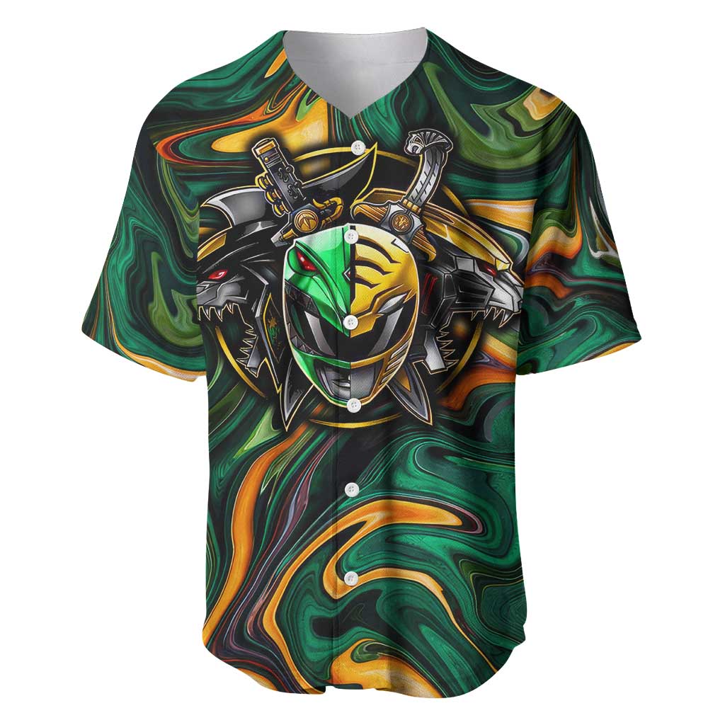 Trippy Green White Power Rangers Baseball Jersey Trippy Green White Power Rangers Baseball Jersey