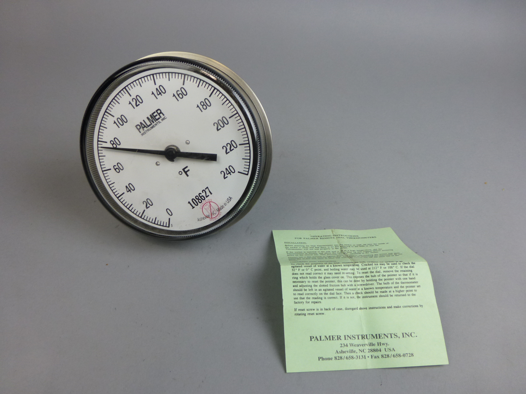 Palmer Thermometer temperature gauge 0-240 F with pipe thread INV=16237 