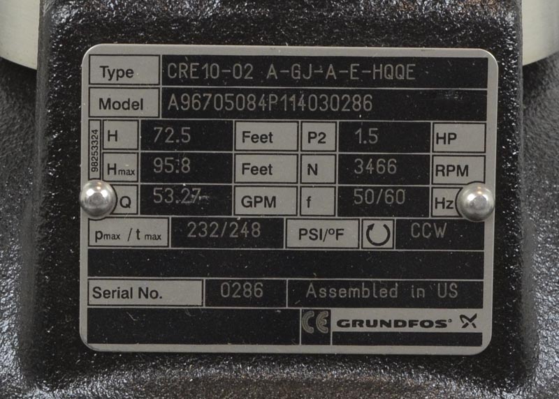 Grundfos 2 Stage 2 Cre10 02 A Gj A E Hqqe Inline Ansi Booster Pump W Vfd Motor Gpm Surplus