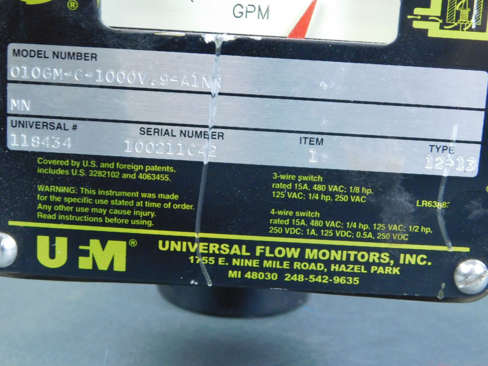 Details about   Universal Flow Monitor GPM Type 4 Model SN-BSB5GM-6-32V1.0-AOWR 