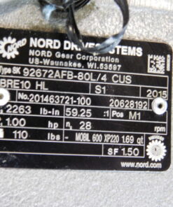Nord Motor SK-80L/4CUS W/ Nord 1 Hp Reducer SK 92672AFB-80L/4 CUS 