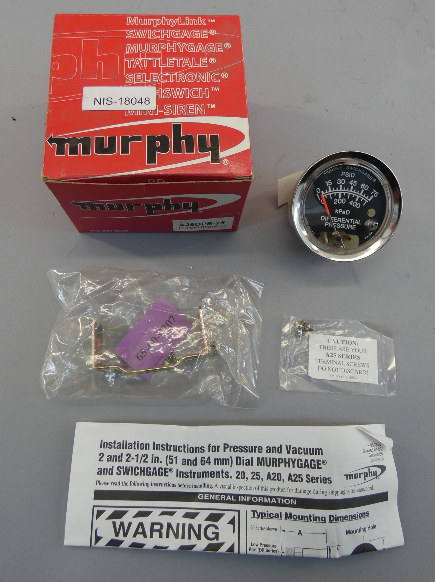 Murphy A25DPE75 Differential Pressure Switchgage GPM Surplus