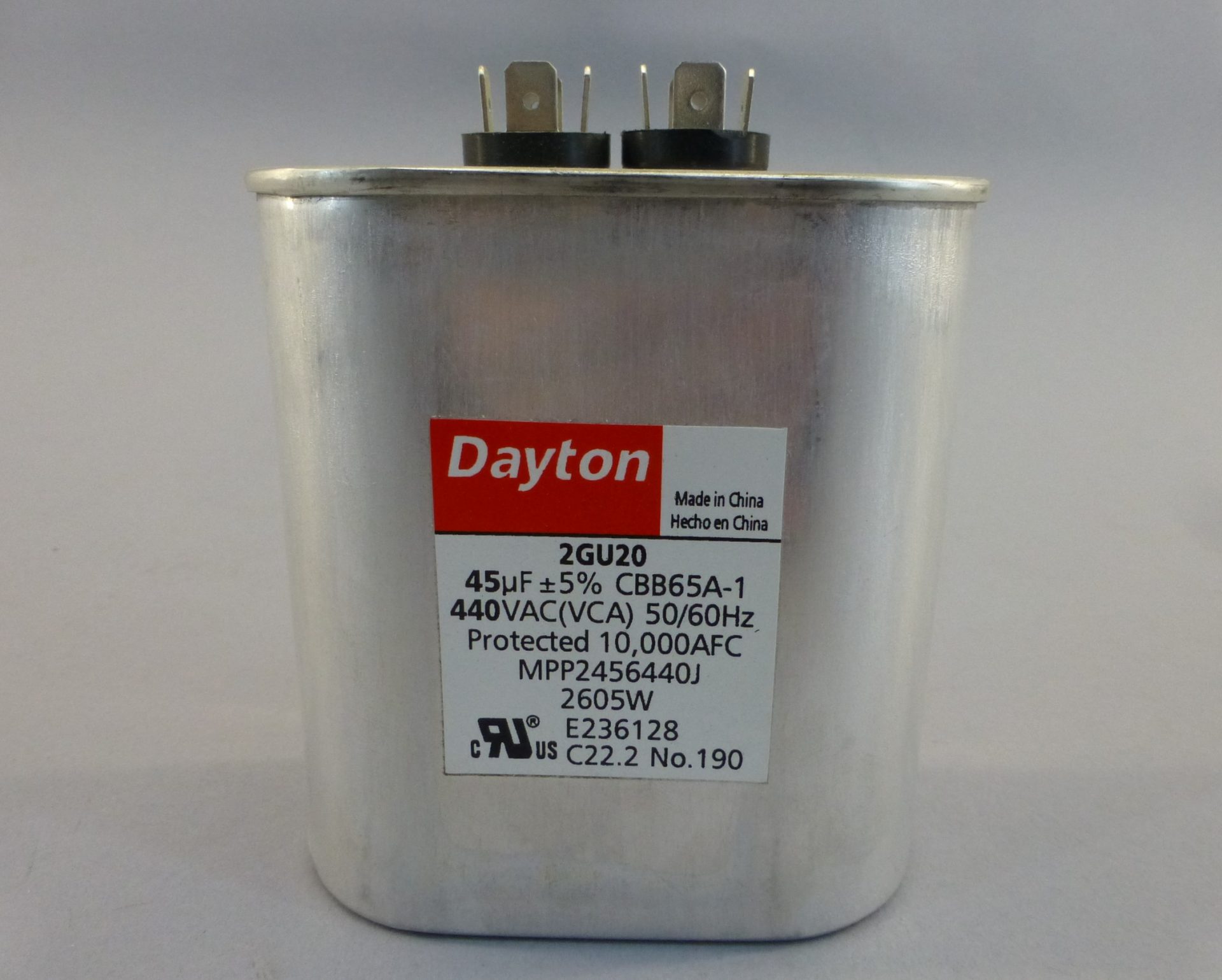 Dayton 2GU20 45MFD 440VAC Capacitor 