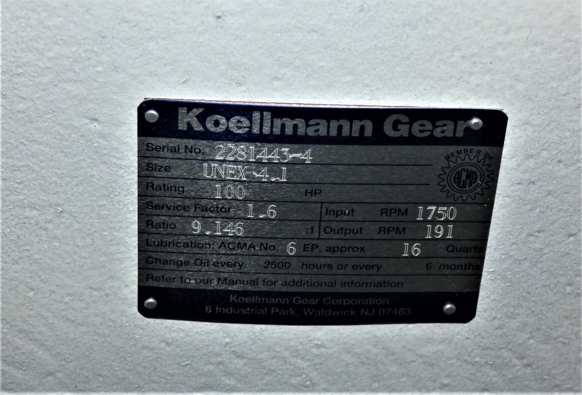 9 146 1 Ratio Koellmann Gear Extruder Gear Unex 4 1 100hp Rating Gpm Surplus