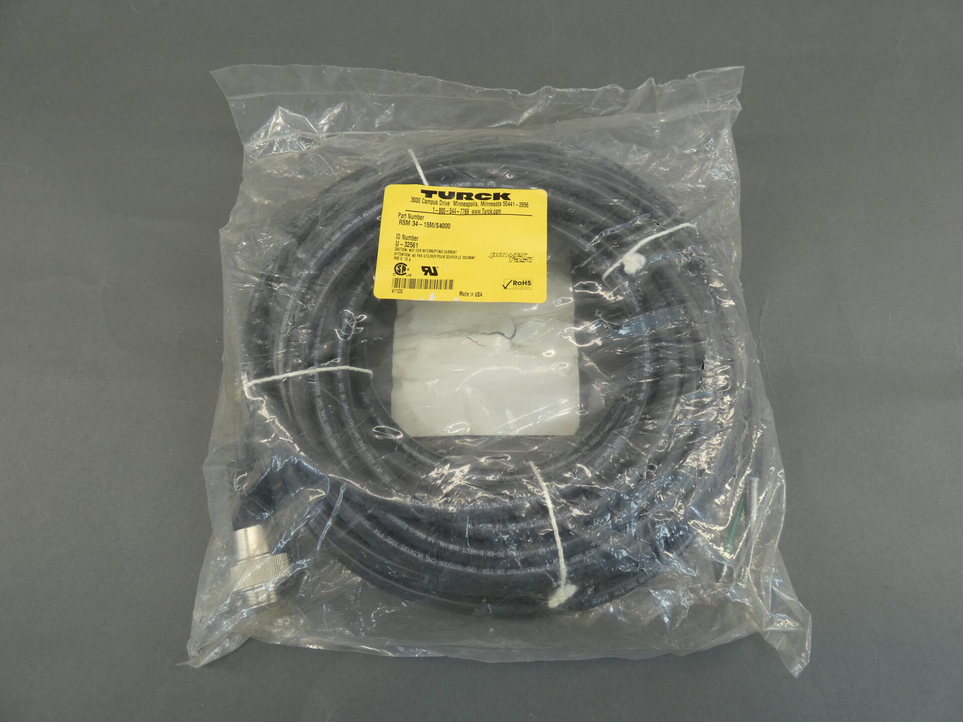 Turck RSM 34-15M/S4000 Black PVC Cable - NEW Surplus!