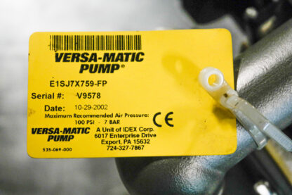 Versa-Matic E1 Stainless AOD Pump ID Tag
