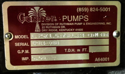 Gusher 7550 Pump ID Tag