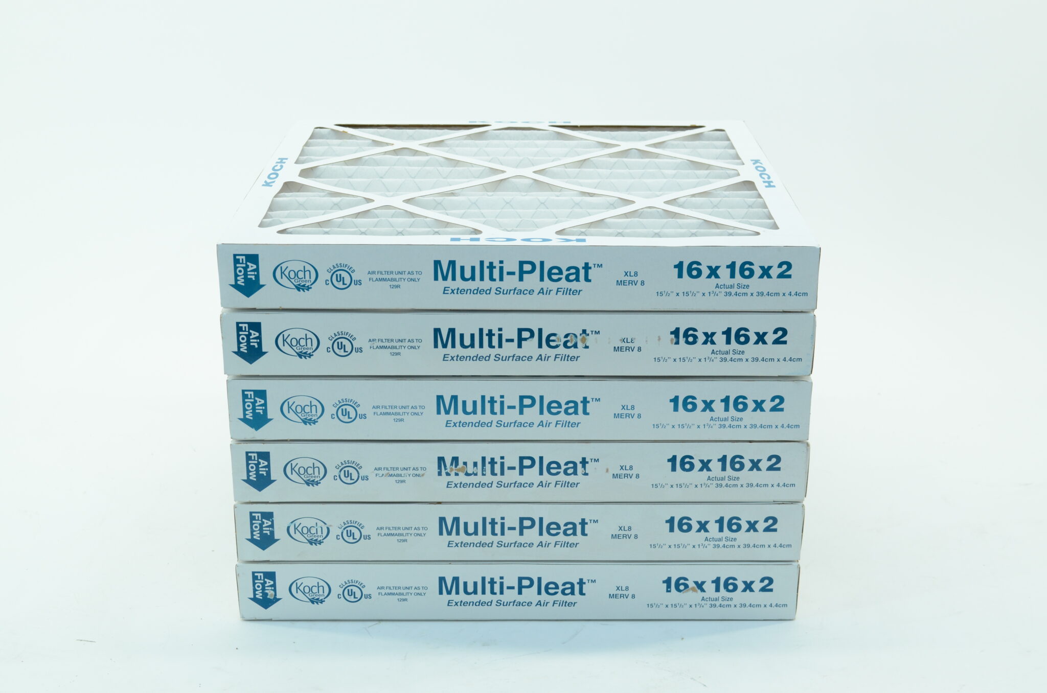 KOCH MULTI-PLEAT XL8-HC Air Filters 16x20x1 – 12 Pack, High Efficiency For HVAC Systems