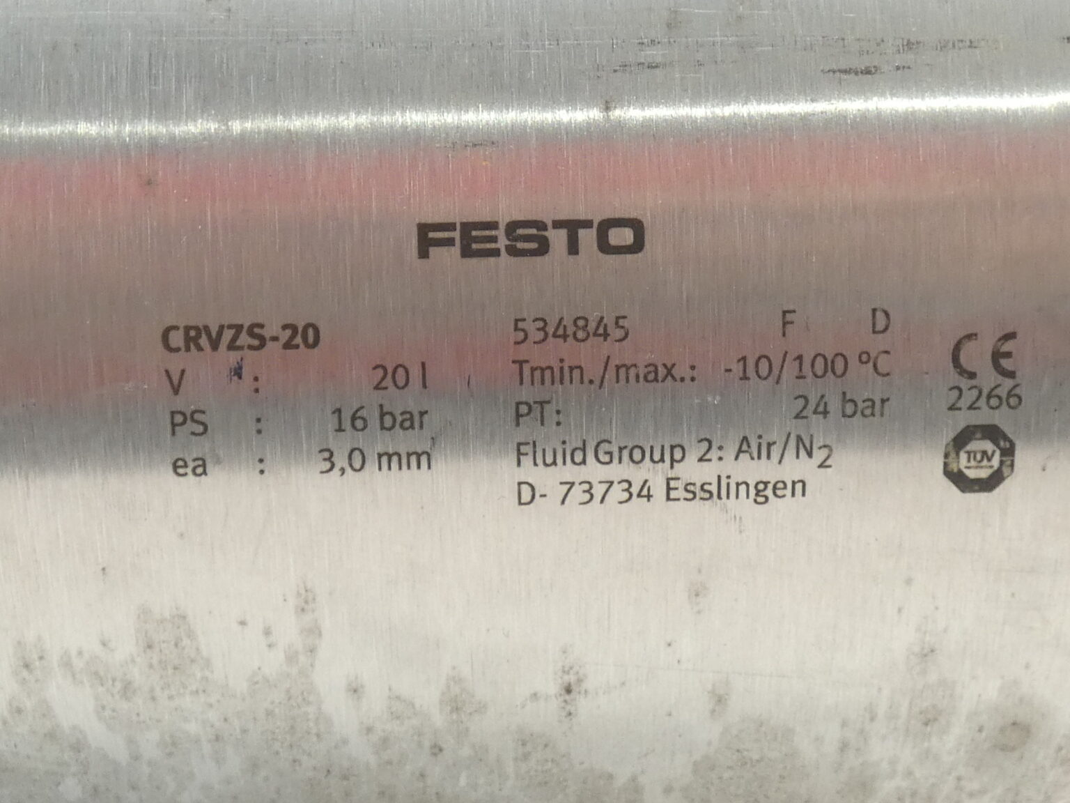 Festo CRVZS20 Air Reservoir Tank, 534845 GPM Surplus