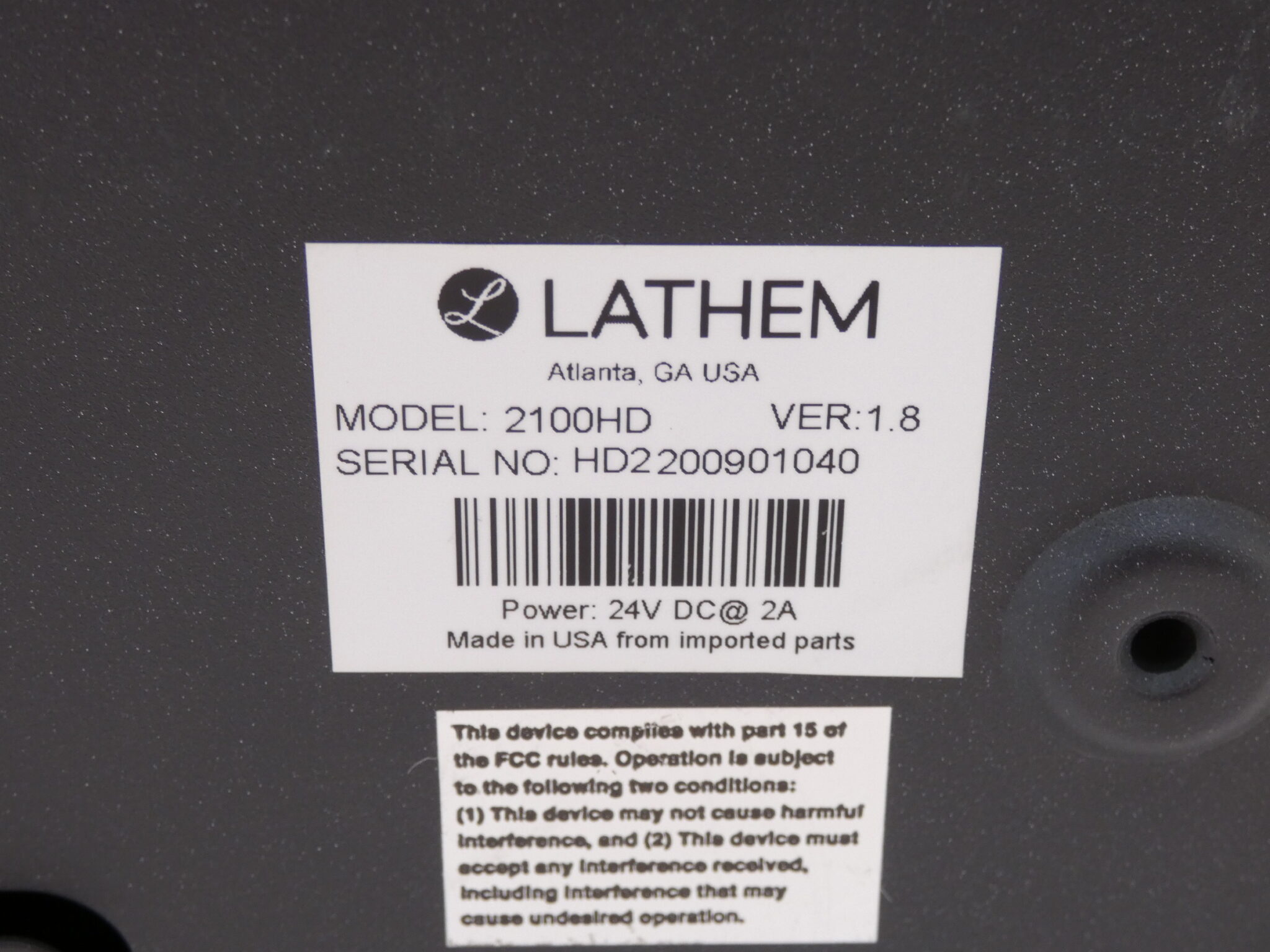 Lathem 2100HD Time Card Clock 24 VDC, 2A, Ver. 1.8 GPM Surplus