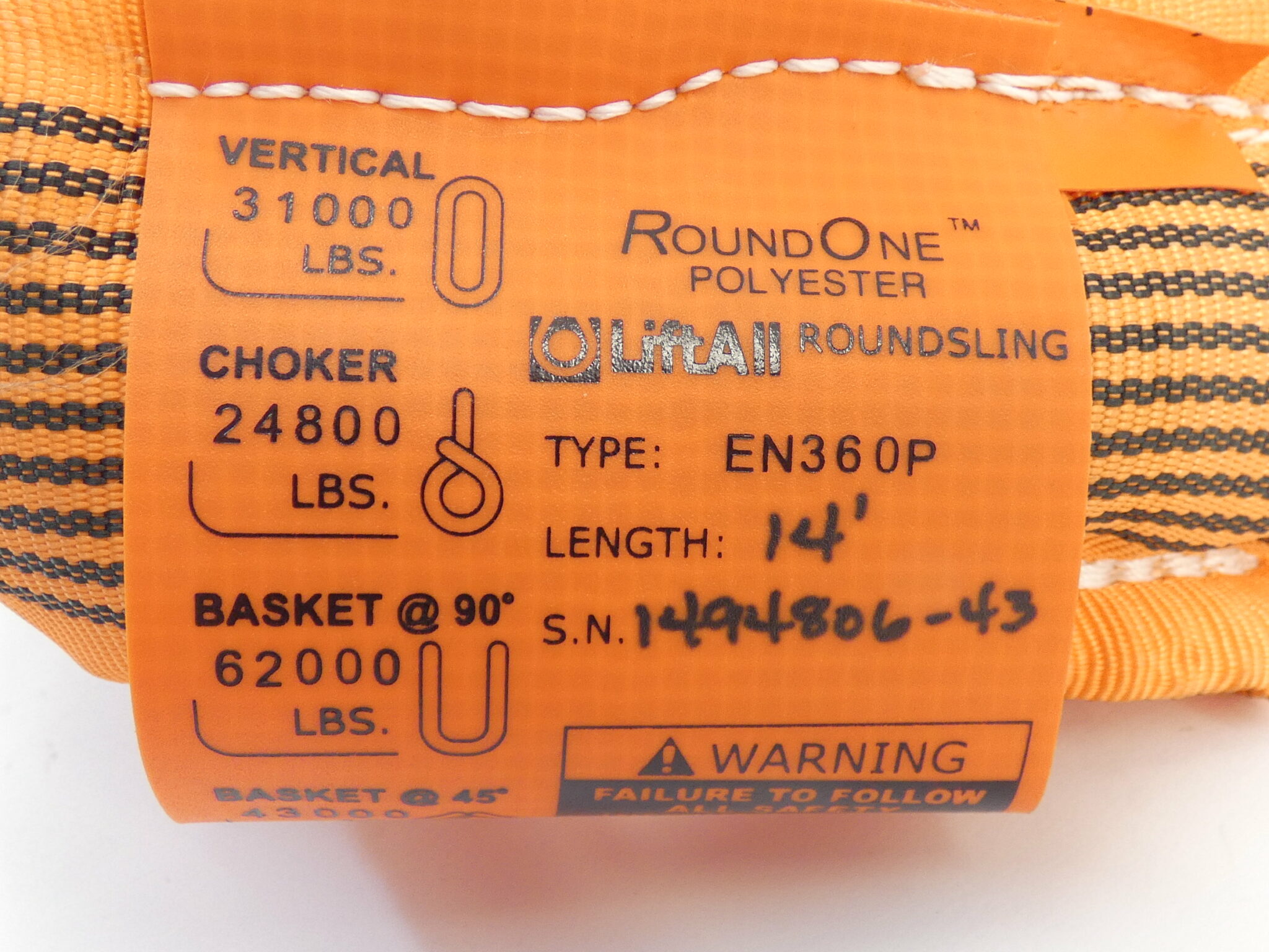 LiftAll Round One 14′ Orange Round Sling, EN360P GPM Surplus