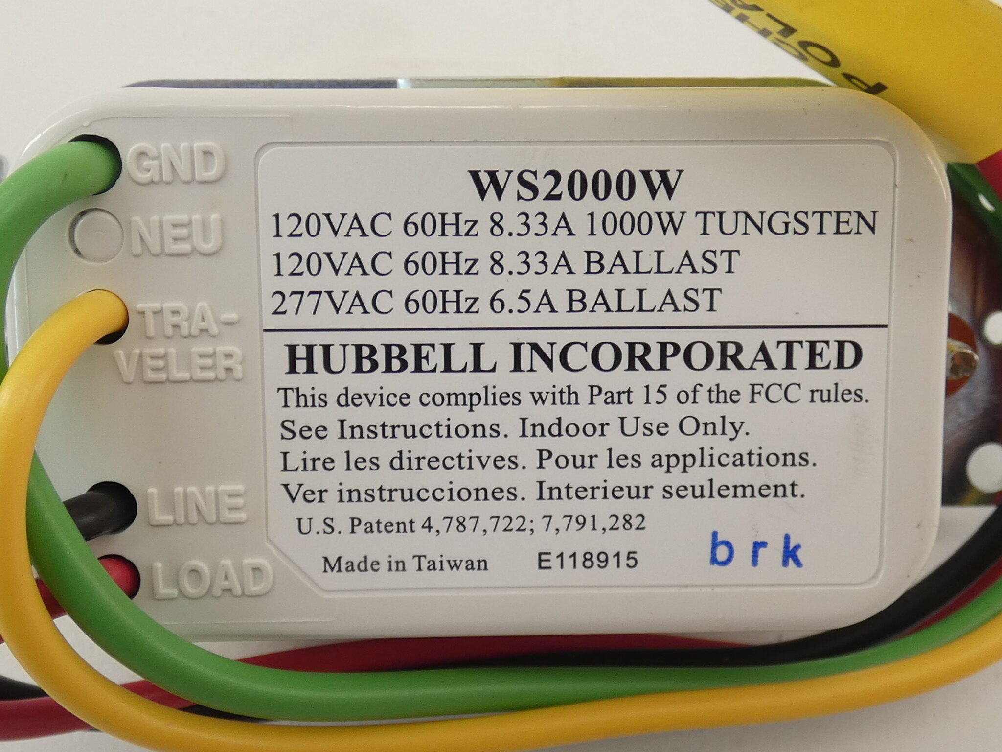 Hubbell WS2000W White Wall Switch Motion Sensor GPM Surplus