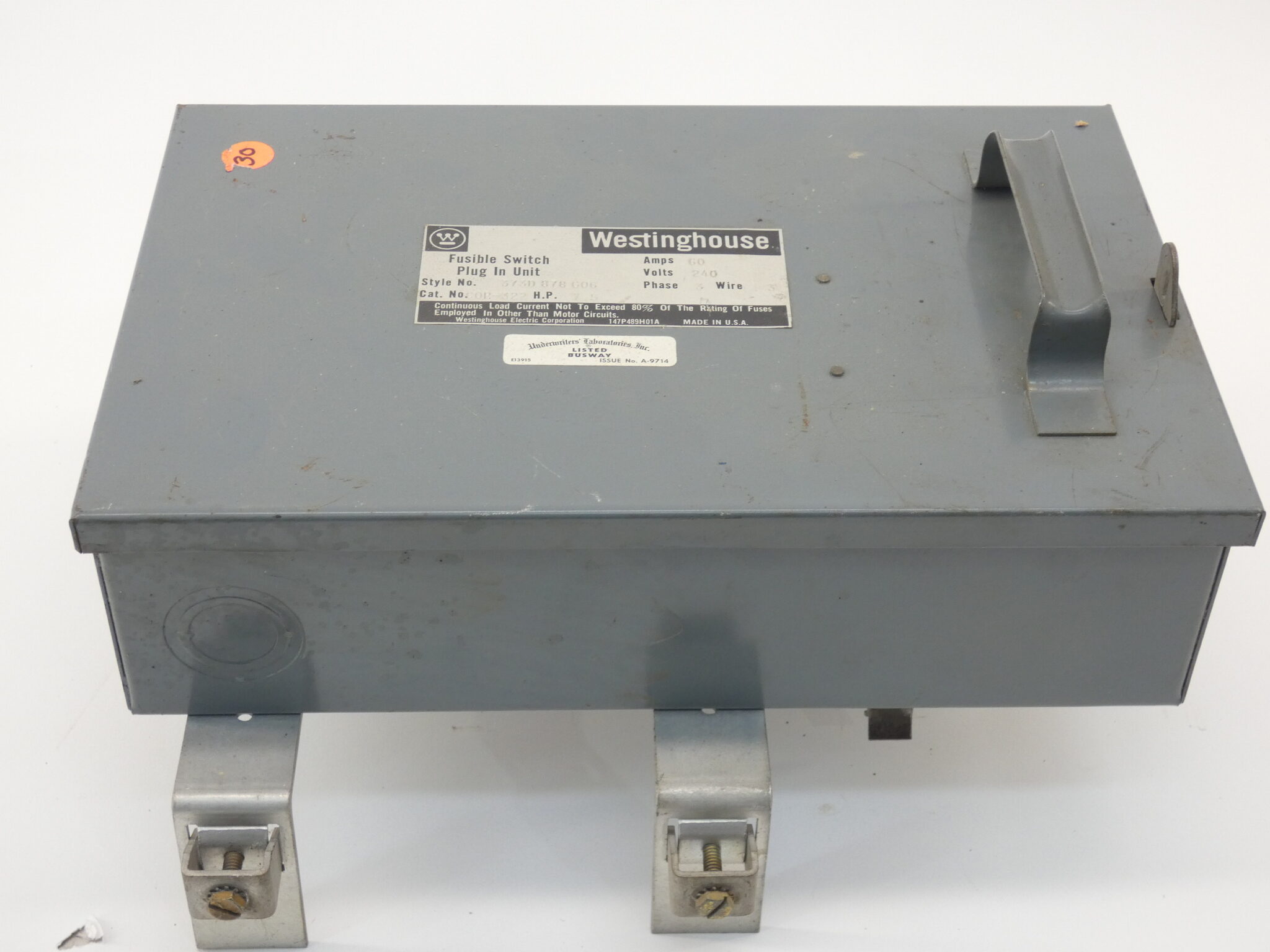 7.5HP Westinghouse 373D878G06 Fusible Switch Plug In COP-322 60A 240V 3PH