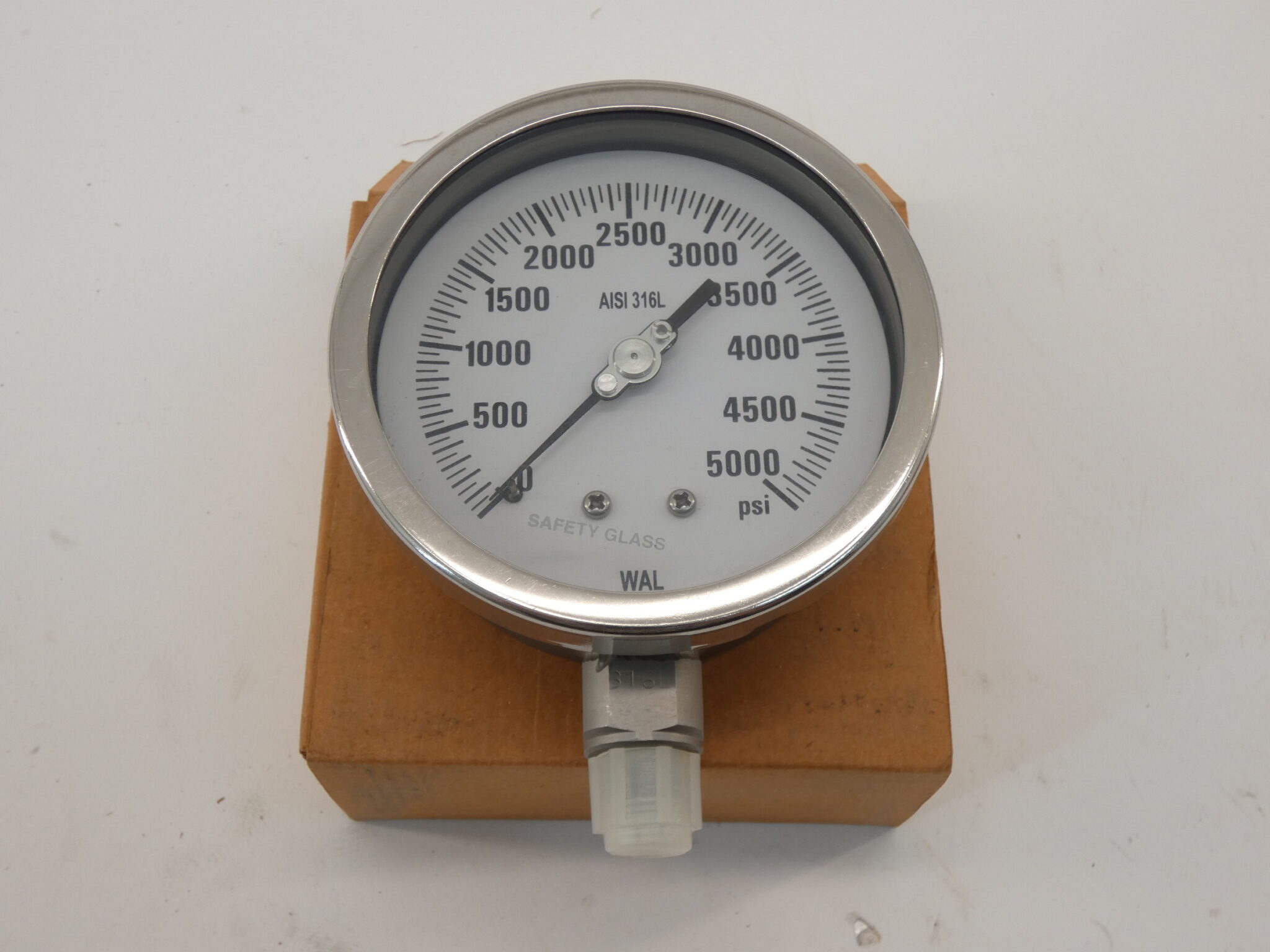 WAL Pressure Gauge 4" Face Dial 0-5000 PSI 1/4" NPT Bottom Connection - NEW S...