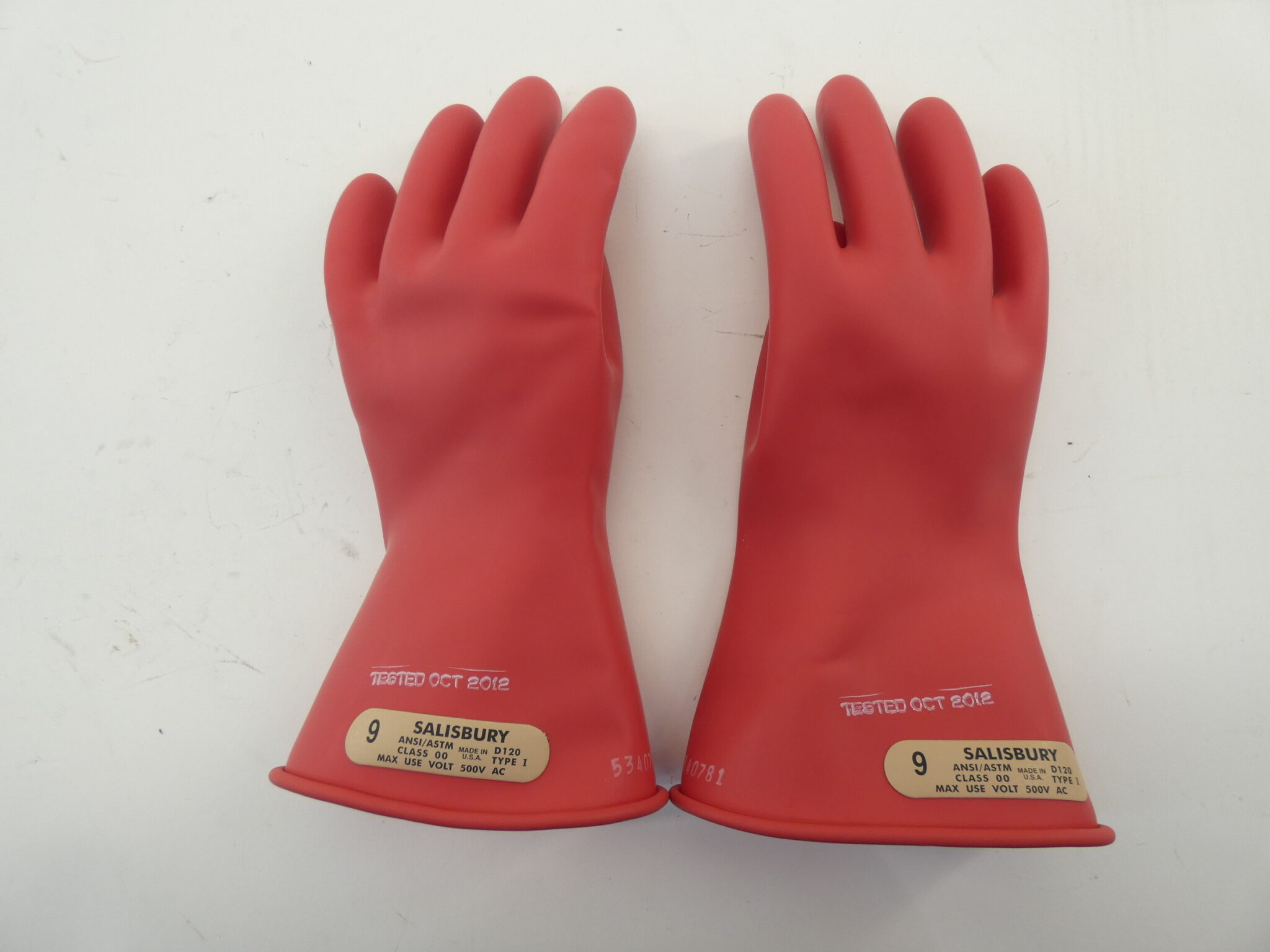 Salisbury Red Lineman Rubber Glove Size 9 500VAC Class 00 Type I ANSI ...