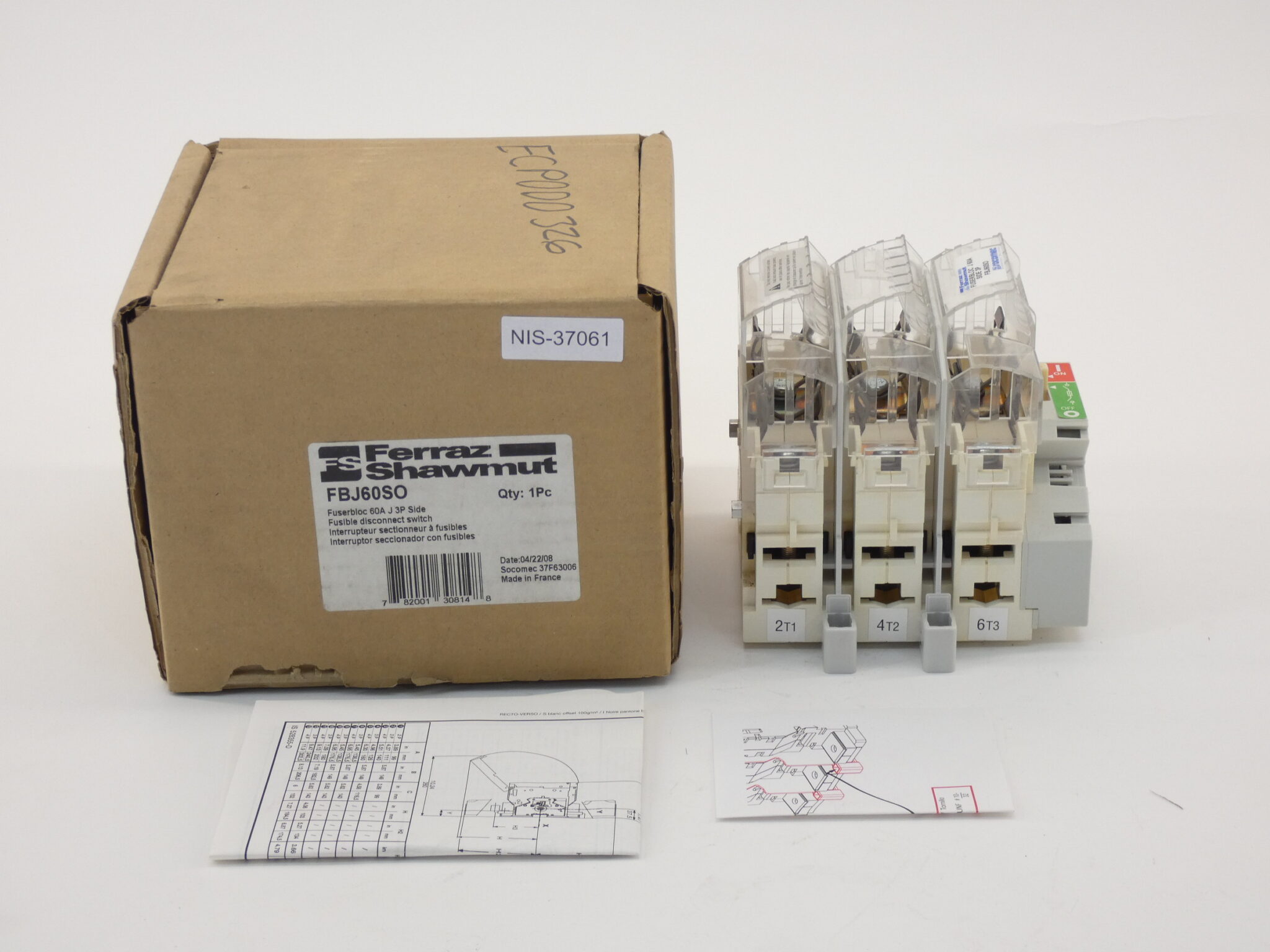 Ferraz Shawmut FBJ60SO Fusible Disconnect Switch 60A 3PH FUSERBLOC 600V - NEW...