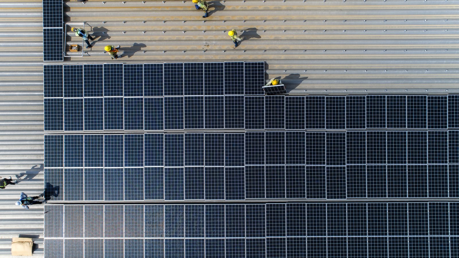 Aerial view of solar on industrial building