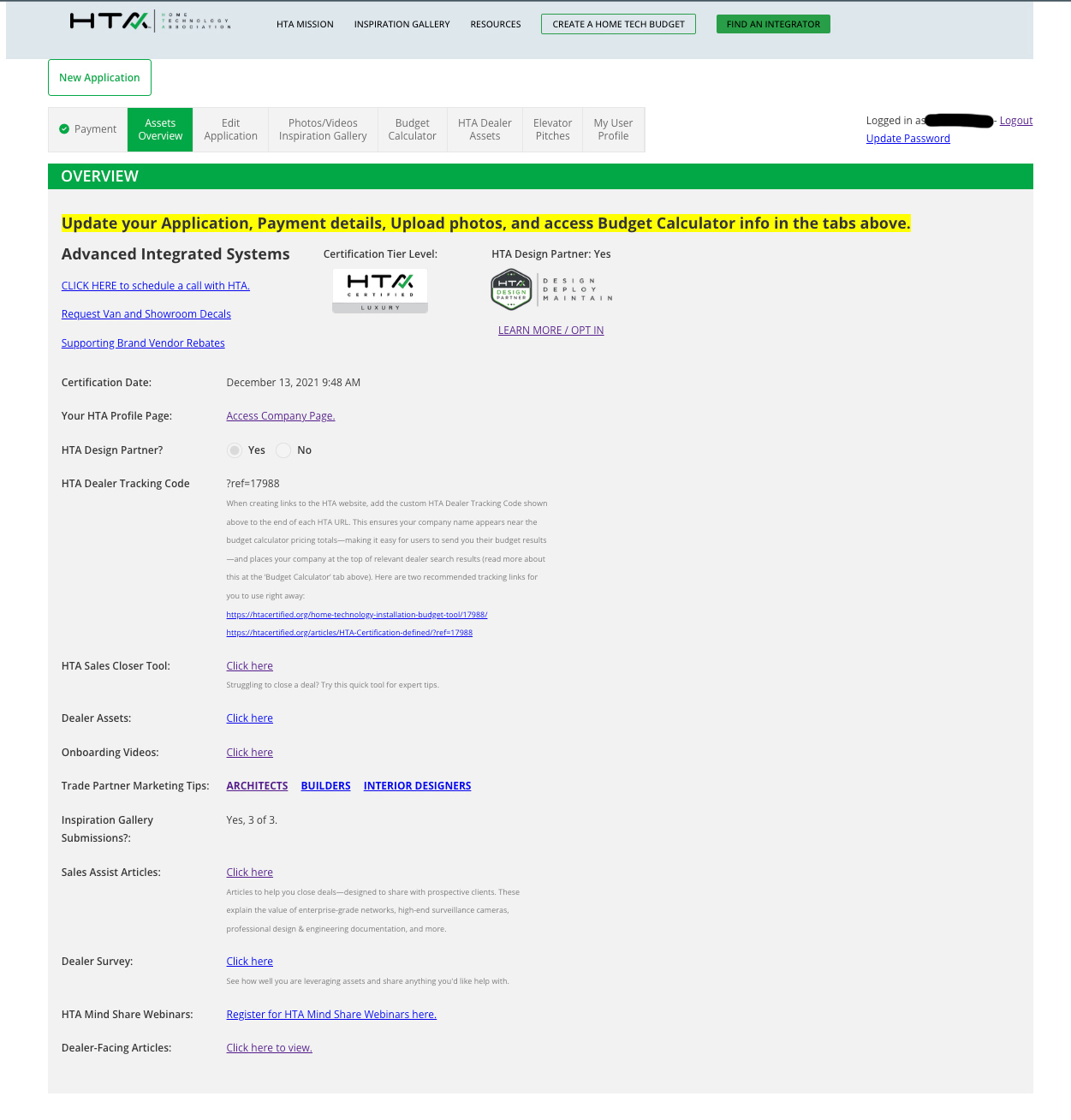 HTA Asset Overview tab screenshot