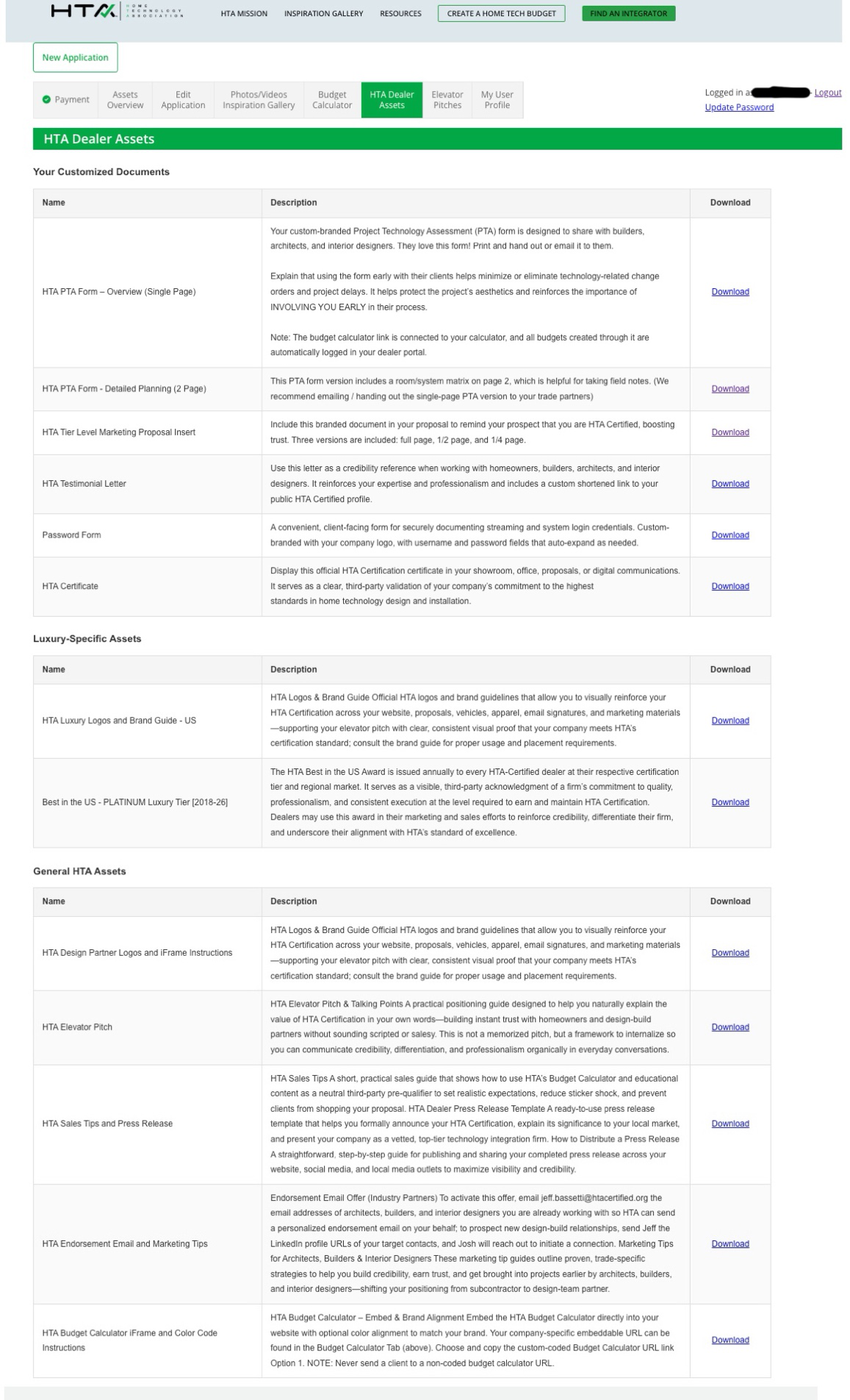 HTA Dealer Assets tab screenshot