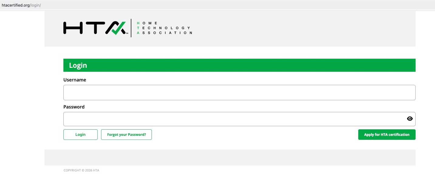 HTA Dealer Portal login page screenshot