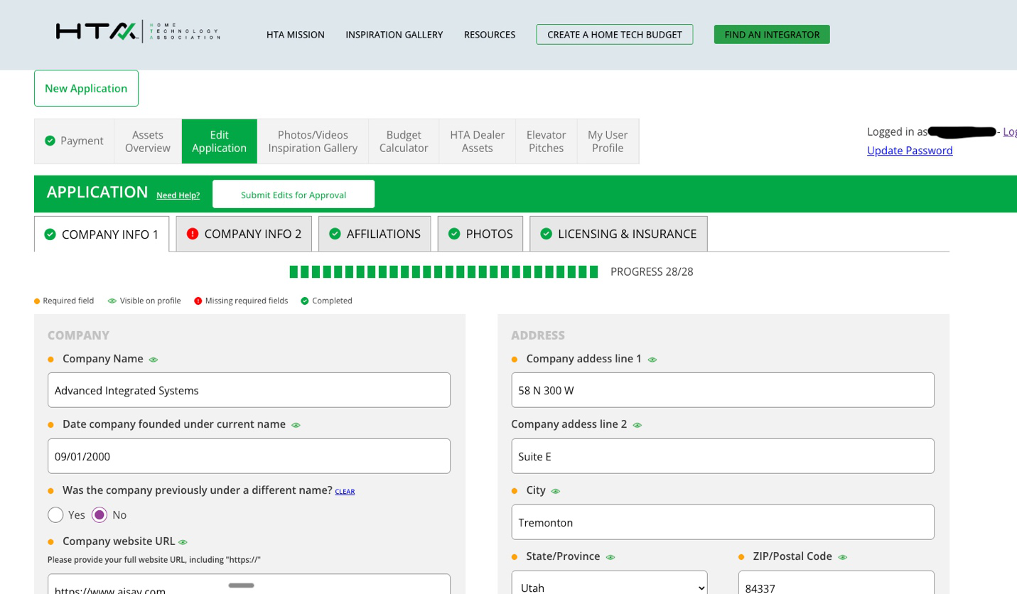 HTA Edit Application tab screenshot