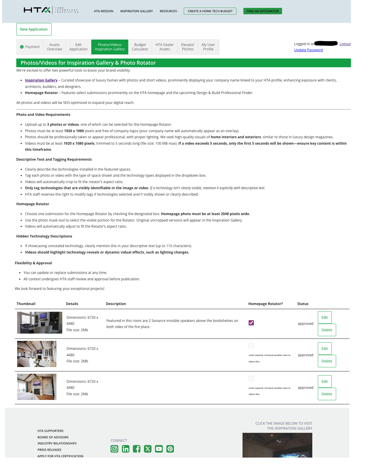 HTA Photos and Videos Inspiration Gallery tab screenshot
