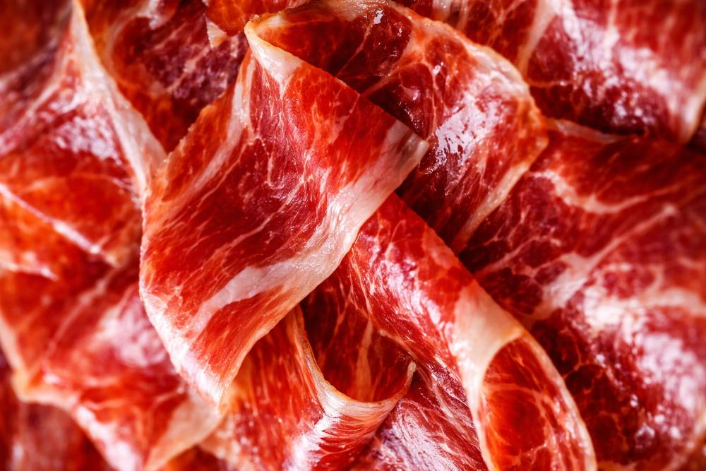 Jamon Iberico de Bellota closeup. Pata Negra