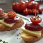 Lomo Ibérico, Manchego Cheese and cherry tomato toast