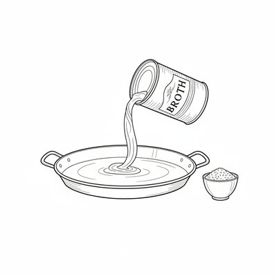 Step 2: Pour broth and add rice