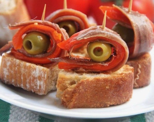 Pinxto with Anchovies, Piquillo Peppers, and Olives