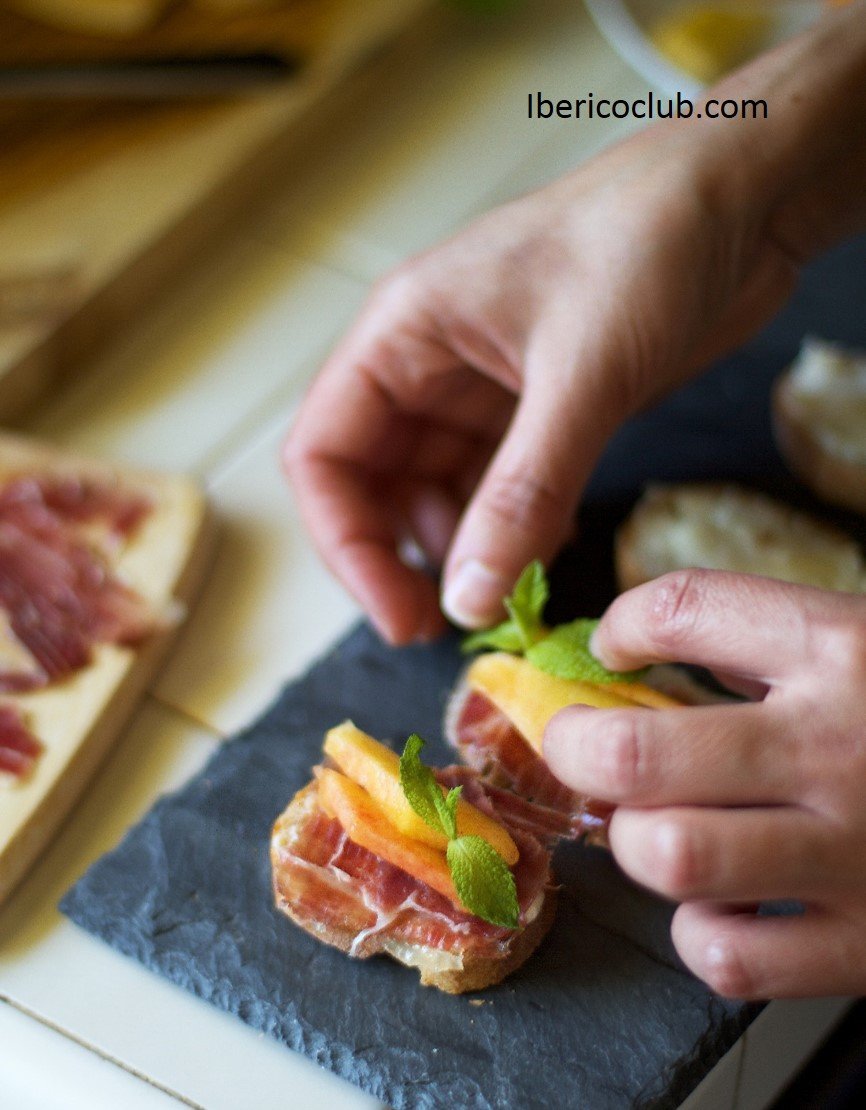 Jamon Iberico de Bellota and peach